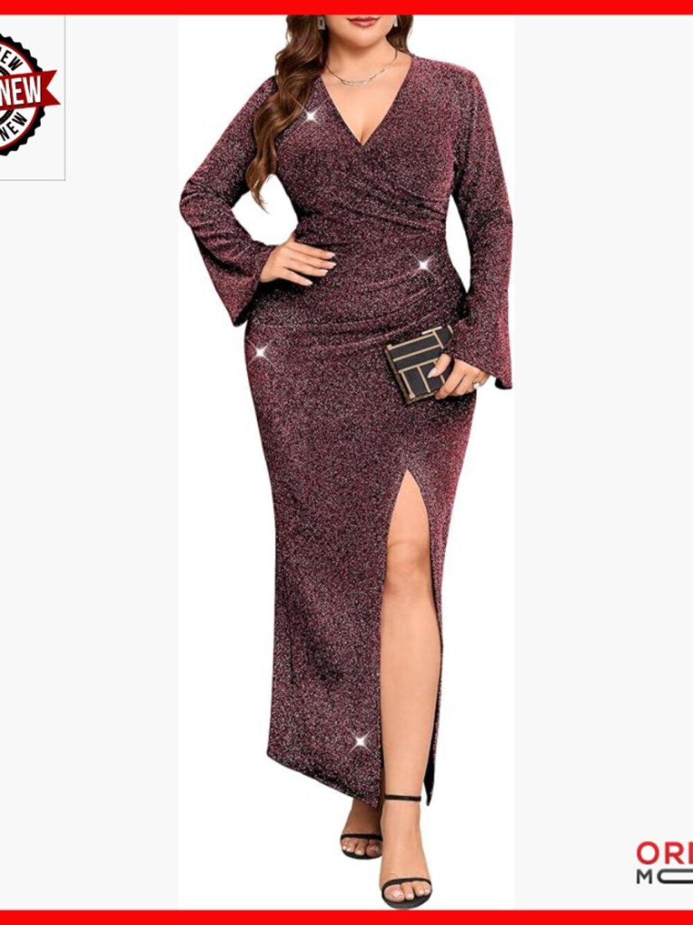 Plus Size Maxi Sparkly Dress High Slit Formal Evening Gown Cocktail Prom